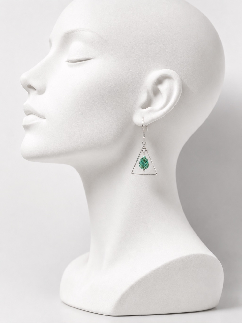 Boho Geometric Turquoise Leaf Dangle Earrings Silver Tone - Picture 4 of 6